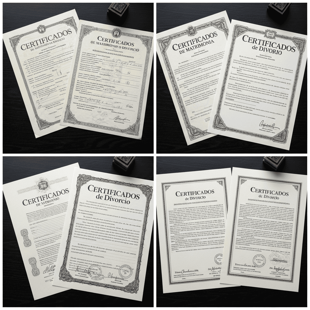 certificados de matrimonio o divorcio